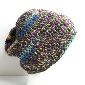 Forest Camo Baggy Beanie OS Camouflage Skull Cap Hat Handmade Crochet Knit